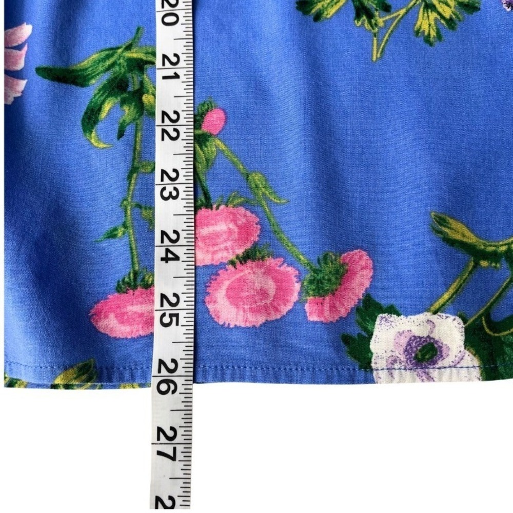 LOFT Blue Floral Tie-Neck Puff-Sleeve Blouse - Picture 8 of 9